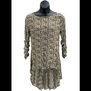 Truth + Style Printed Woven Crepe Hi-Low Hem Tunic Brown Animal - Regular